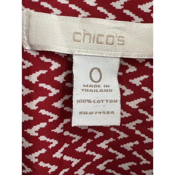 Chicos Womens Top 0 Small Red Chevron 100% Cotton No Iron Collar Shirt #3231 - Picture 5 of 12